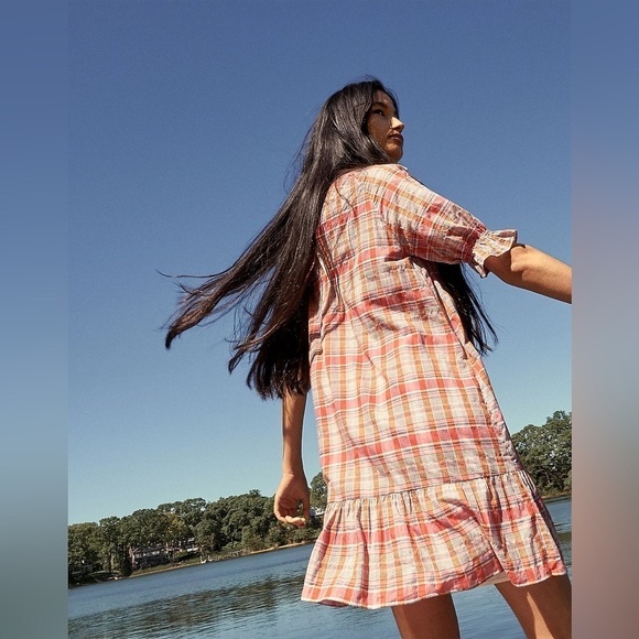 Madewell Plaid Ruffle Sleeve Popover Mini Dress - Picture 5 of 10